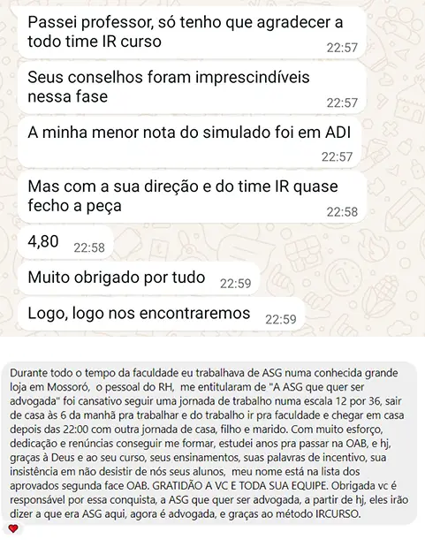 Comprovante de aprovação do aluno na 2ª fase OAB